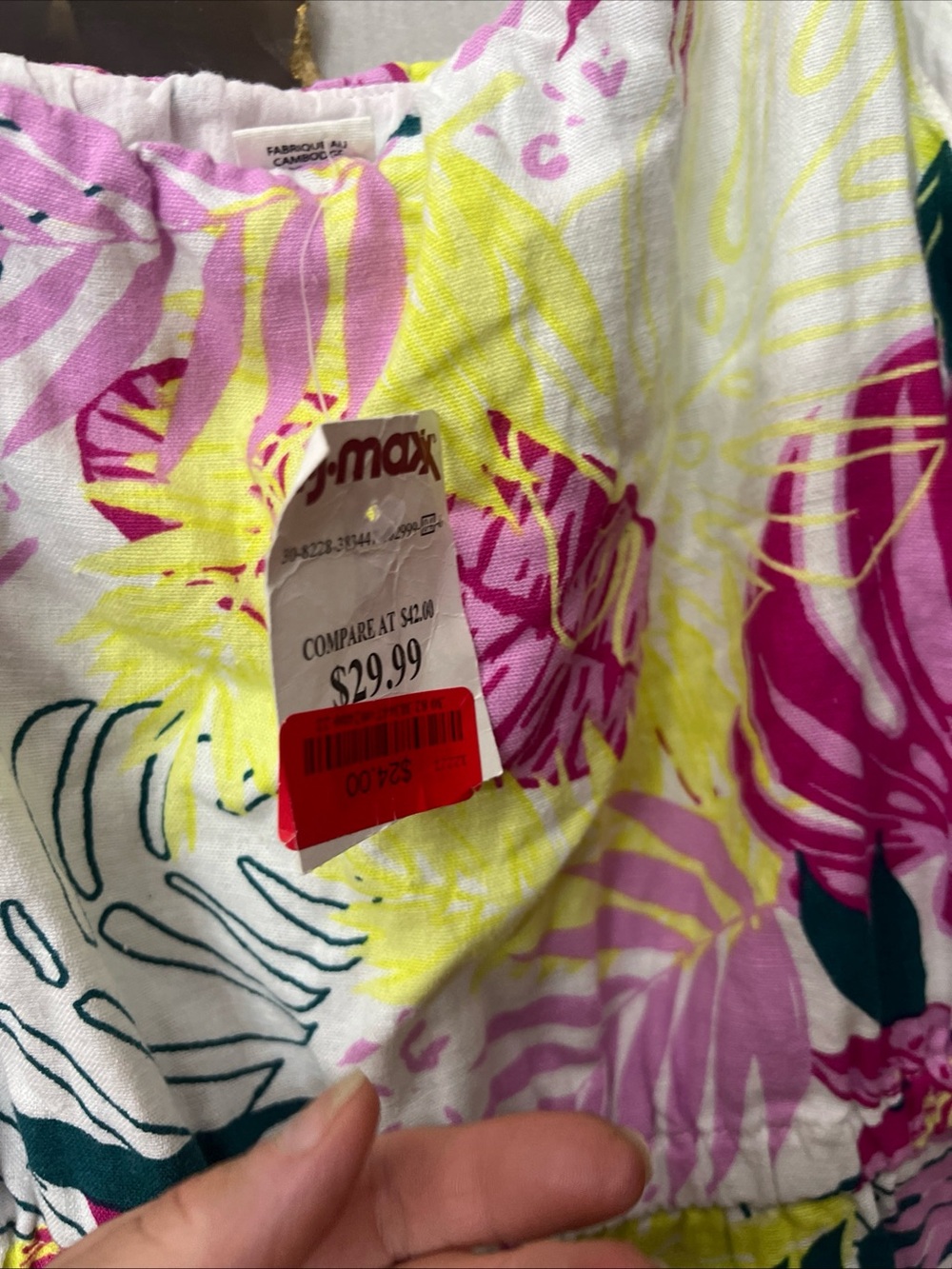 Nicole Miller White Jumpsuit with Pink & Green Tropical Print - Picture 5 of 9